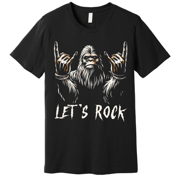Bigfoot Rock On Funny Sasquatch Rock and Roll Let's Rock Premium T-Shirt