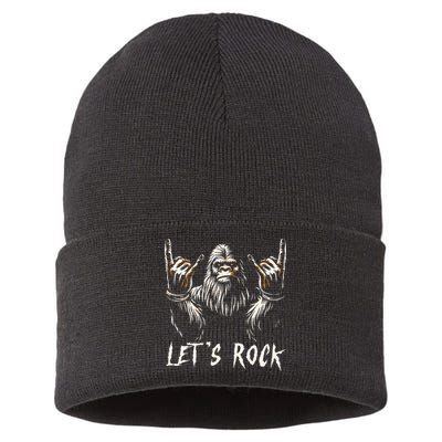 Bigfoot Rock On Funny Sasquatch Rock and Roll Let's Rock Sustainable Knit Beanie