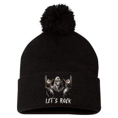 Bigfoot Rock On Funny Sasquatch Rock and Roll Let's Rock Pom Pom 12in Knit Beanie