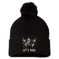 Bigfoot Rock On Funny Sasquatch Rock and Roll Let's Rock Pom Pom 12in Knit Beanie