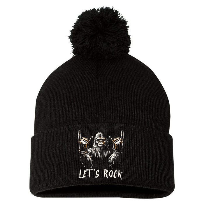 Bigfoot Rock On Funny Sasquatch Rock and Roll Let's Rock Pom Pom 12in Knit Beanie