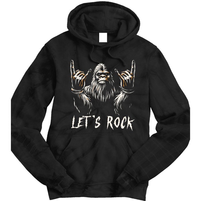 Bigfoot Rock On Funny Sasquatch Rock and Roll Let's Rock Tie Dye Hoodie