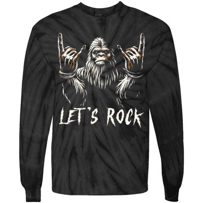 Bigfoot Rock On Funny Sasquatch Rock and Roll Let's Rock Tie-Dye Long Sleeve Shirt