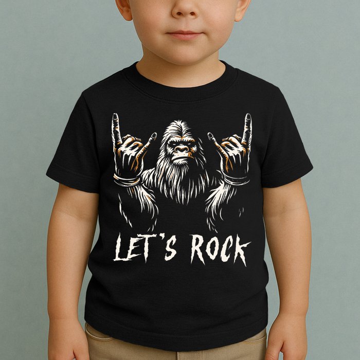 Bigfoot Rock On Funny Sasquatch Rock and Roll Let's Rock Toddler T-Shirt