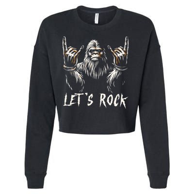Bigfoot Rock On Funny Sasquatch Rock and Roll Let's Rock Cropped Pullover Crew