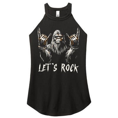 Bigfoot Rock On Funny Sasquatch Rock and Roll Let's Rock Women's Perfect Tri Rocker Tank