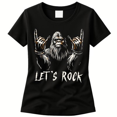 Bigfoot Rock On Funny Sasquatch Rock and Roll Let's Rock Womens T-Shirt