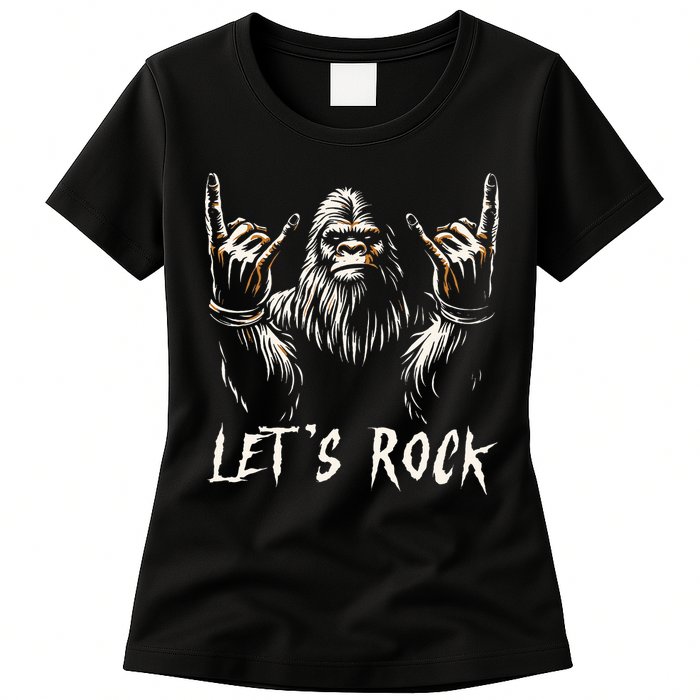 Bigfoot Rock On Funny Sasquatch Rock and Roll Let's Rock Womens T-Shirt