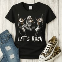 Bigfoot Rock On Funny Sasquatch Rock and Roll Let's Rock Womens T-Shirt