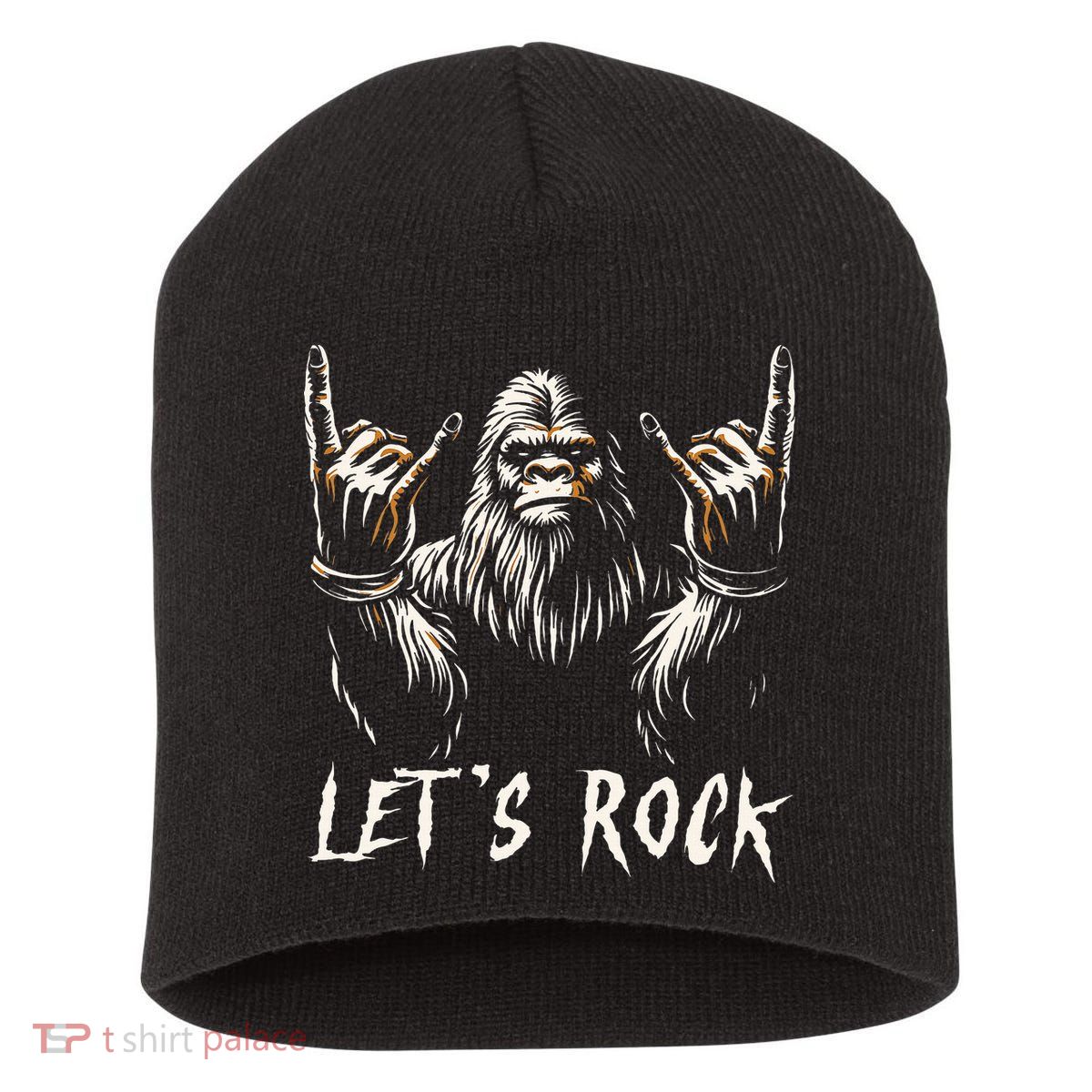 Bigfoot Rock On Funny Sasquatch Rock and Roll Let's Rock Short Acrylic Beanie