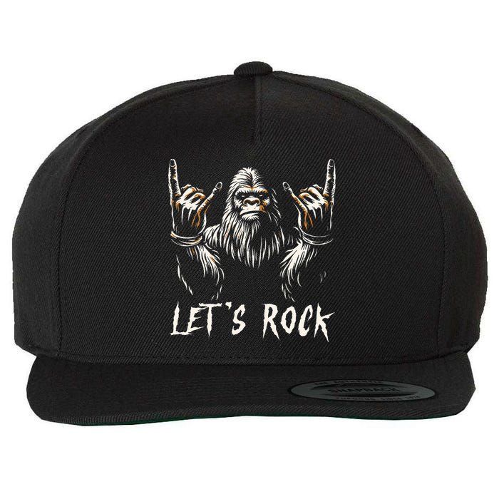 Bigfoot Rock On Funny Sasquatch Rock and Roll Let's Rock Wool Snapback Cap