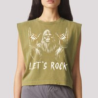 Bigfoot Rock On Funny Sasquatch Rock and Roll Let's Rock Garment-Dyed Women's Muscle Tee
