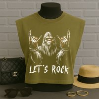 Bigfoot Rock On Funny Sasquatch Rock and Roll Let's Rock Garment-Dyed Women's Muscle Tee
