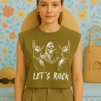 Bigfoot Rock On Funny Sasquatch Rock and Roll Let's Rock Garment-Dyed Women's Muscle Tee