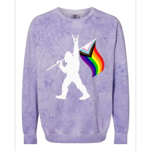 Bigfoot Rock On LGBTQ Progressive New Pride Flag Colorblast Crewneck Sweatshirt