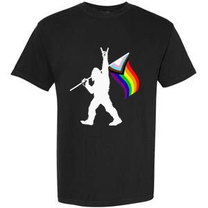 Bigfoot Rock On LGBTQ Progressive New Pride Flag Garment-Dyed Heavyweight T-Shirt