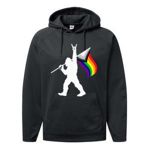 Bigfoot Rock On LGBTQ Progressive New Pride Flag Performance Fleece Hoodie