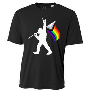 Bigfoot Rock On LGBTQ Progressive New Pride Flag Cooling Performance Crew T-Shirt