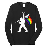 Bigfoot Rock On LGBTQ Progressive New Pride Flag Long Sleeve Shirt