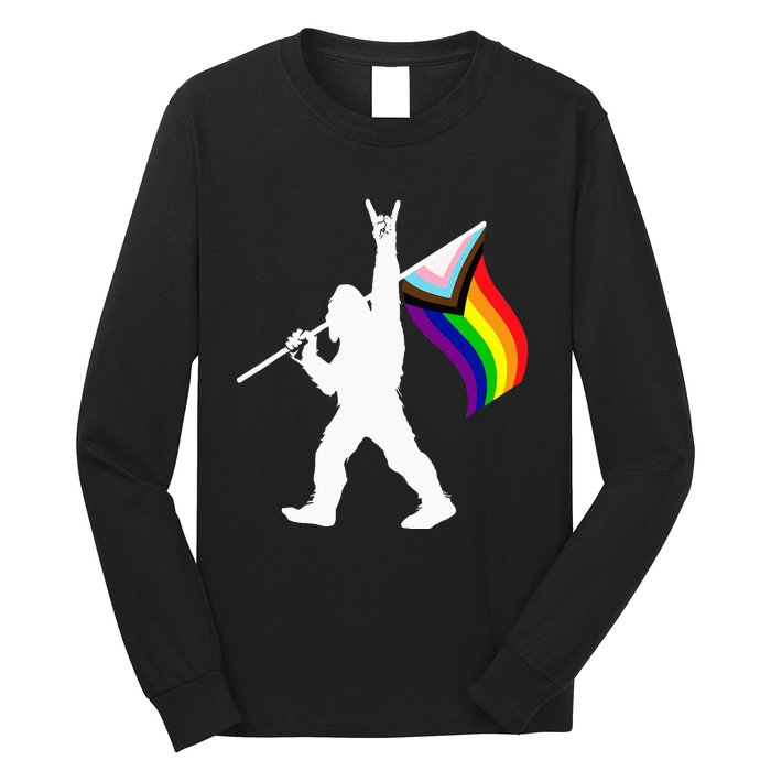 Bigfoot Rock On LGBTQ Progressive New Pride Flag Long Sleeve Shirt