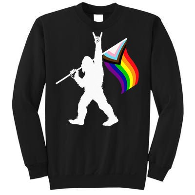 Bigfoot Rock On LGBTQ Progressive New Pride Flag Sweatshirt