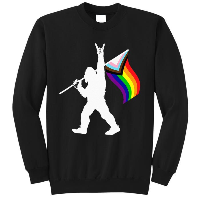 Bigfoot Rock On LGBTQ Progressive New Pride Flag Sweatshirt