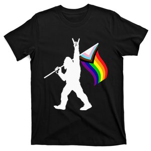 Bigfoot Rock On LGBTQ Progressive New Pride Flag T-Shirt