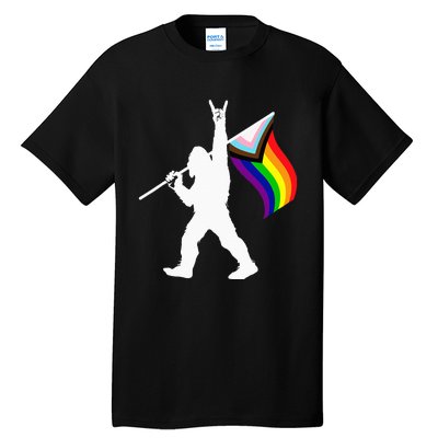 Bigfoot Rock On LGBTQ Progressive New Pride Flag Tall T-Shirt