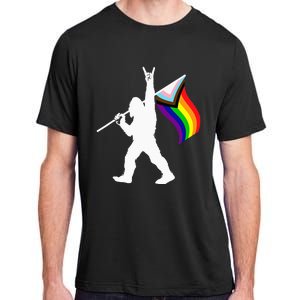 Bigfoot Rock On LGBTQ Progressive New Pride Flag Adult ChromaSoft Performance T-Shirt