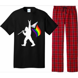 Bigfoot Rock On LGBTQ Progressive New Pride Flag Pajama Set