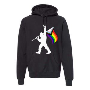 Bigfoot Rock On LGBTQ Progressive New Pride Flag Premium Hoodie