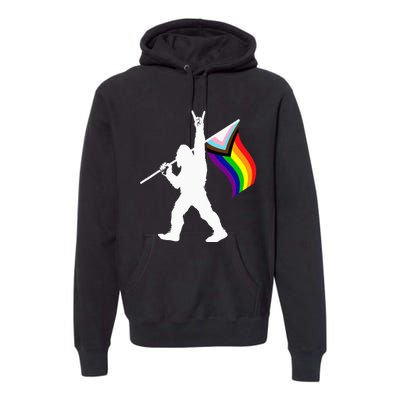 Bigfoot Rock On LGBTQ Progressive New Pride Flag Premium Hoodie