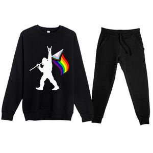 Bigfoot Rock On LGBTQ Progressive New Pride Flag Premium Crewneck Sweatsuit Set