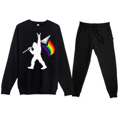 Bigfoot Rock On LGBTQ Progressive New Pride Flag Premium Crewneck Sweatsuit Set