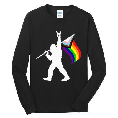 Bigfoot Rock On LGBTQ Progressive New Pride Flag Tall Long Sleeve T-Shirt