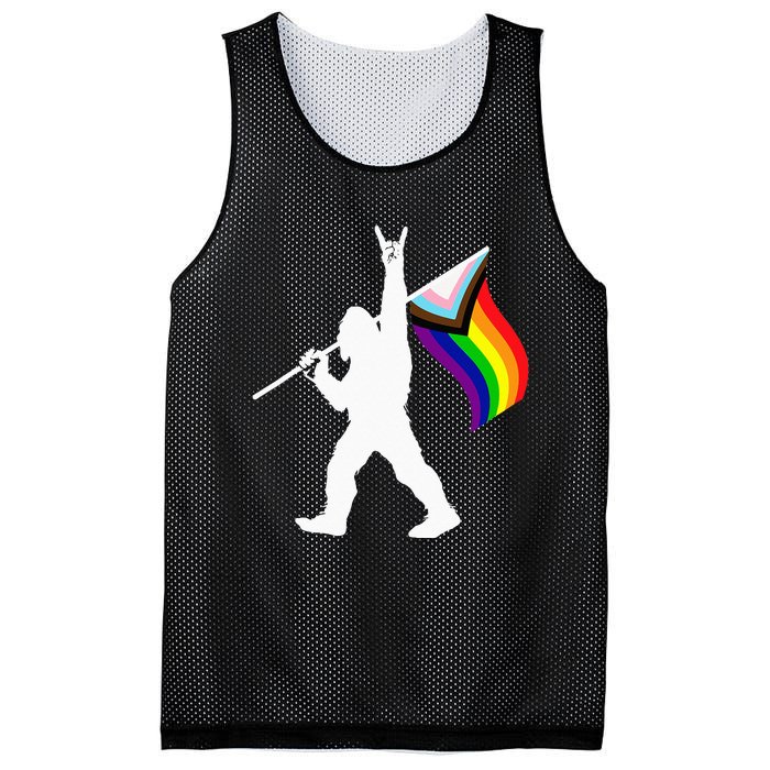 Bigfoot Rock On LGBTQ Progressive New Pride Flag Mesh Reversible Basketball Jersey Tank