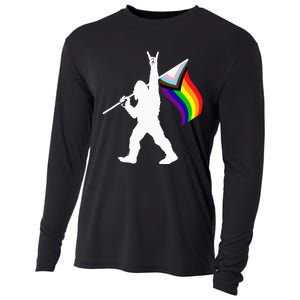 Bigfoot Rock On LGBTQ Progressive New Pride Flag Cooling Performance Long Sleeve Crew