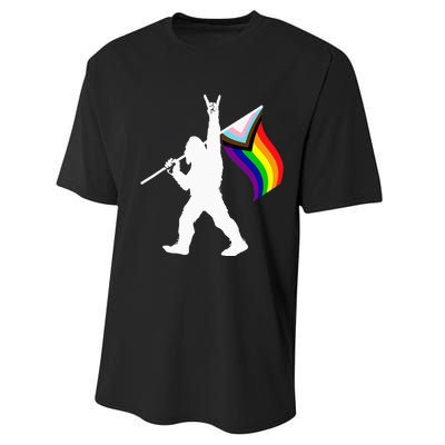 Bigfoot Rock On LGBTQ Progressive New Pride Flag Performance Sprint T-Shirt