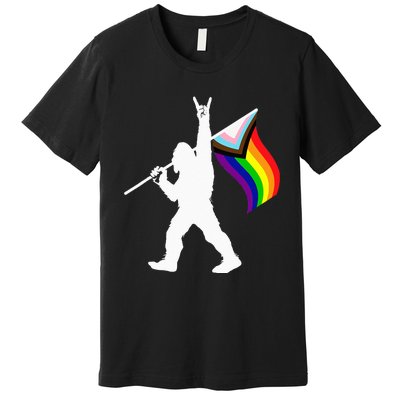 Bigfoot Rock On LGBTQ Progressive New Pride Flag Premium T-Shirt