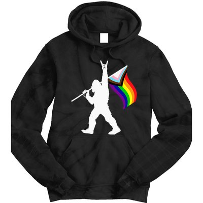 Bigfoot Rock On LGBTQ Progressive New Pride Flag Tie Dye Hoodie