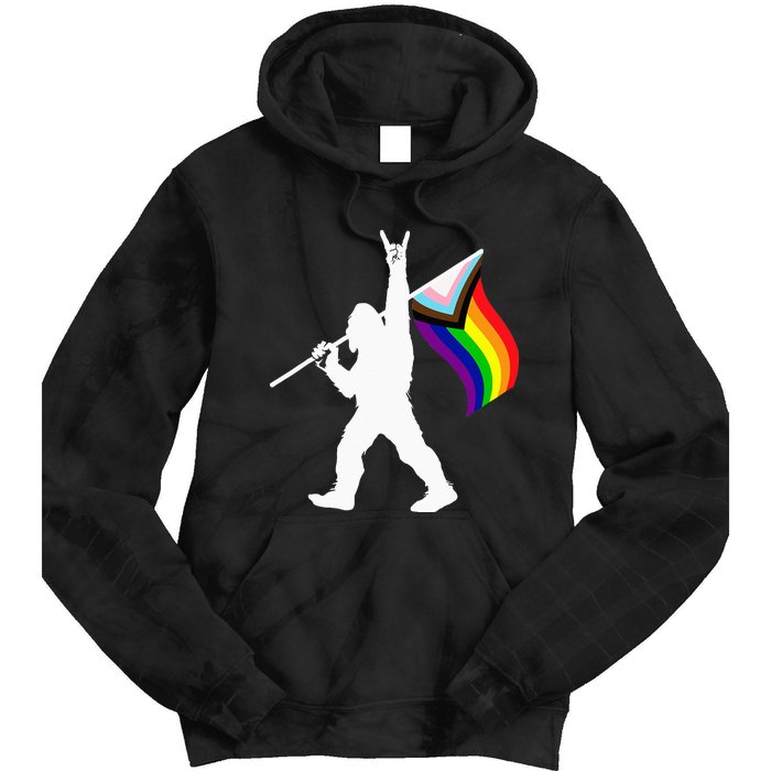 Bigfoot Rock On LGBTQ Progressive New Pride Flag Tie Dye Hoodie