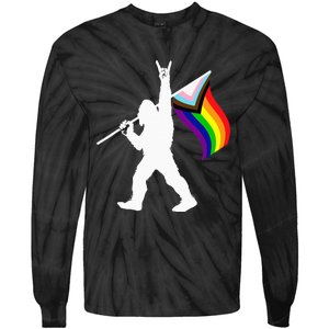 Bigfoot Rock On LGBTQ Progressive New Pride Flag Tie-Dye Long Sleeve Shirt