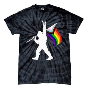 Bigfoot Rock On LGBTQ Progressive New Pride Flag Tie-Dye T-Shirt