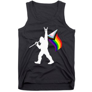 Bigfoot Rock On LGBTQ Progressive New Pride Flag Tank Top