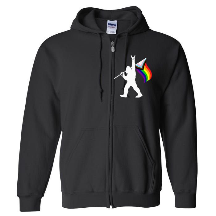 Bigfoot Rock On LGBTQ Progressive New Pride Flag Full Zip Hoodie