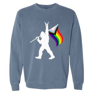 Bigfoot Rock On LGBTQ Progressive New Pride Flag Garment-Dyed Sweatshirt