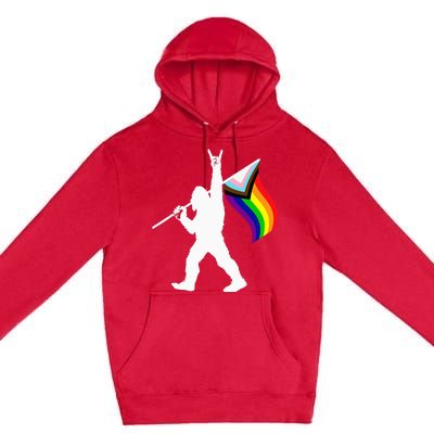 Bigfoot Rock On LGBTQ Progressive New Pride Flag Premium Pullover Hoodie