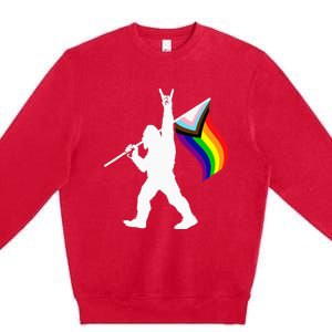 Bigfoot Rock On LGBTQ Progressive New Pride Flag Premium Crewneck Sweatshirt