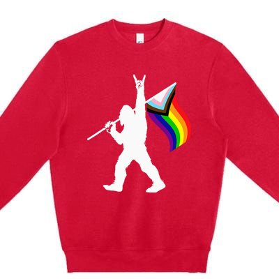 Bigfoot Rock On LGBTQ Progressive New Pride Flag Premium Crewneck Sweatshirt