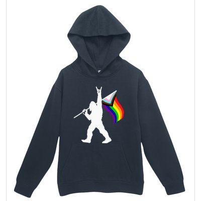 Bigfoot Rock On LGBTQ Progressive New Pride Flag Urban Pullover Hoodie